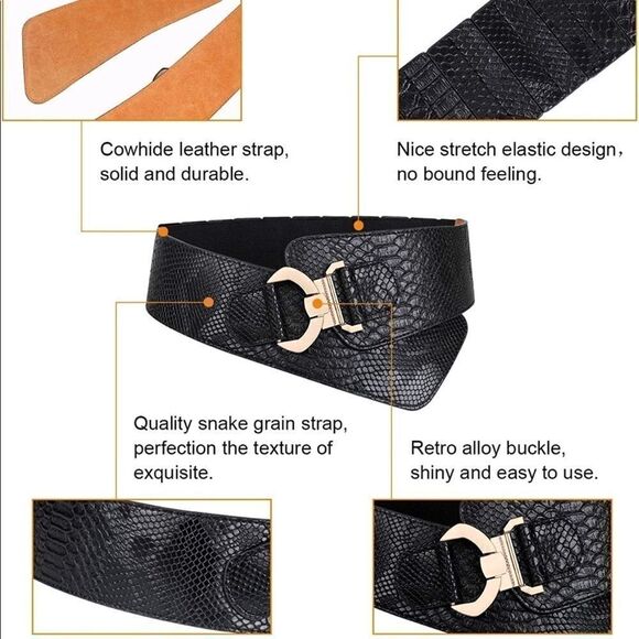Women’s Adjustable Wide Snake Pattern Leather Belt - Picture 3 of 12
